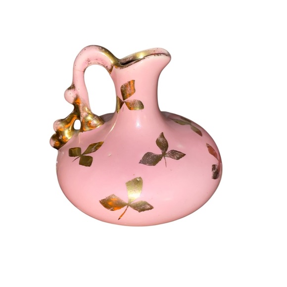 Le Pete Pottery Other - Le Pete Pottery Vintage 50s mini pitcher bud pink gold leaf Bridgerton Coquette